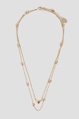 Ardene Two-Row Heart and Ball Necklace in Gold | Eco-Conscious | 100% Recycled