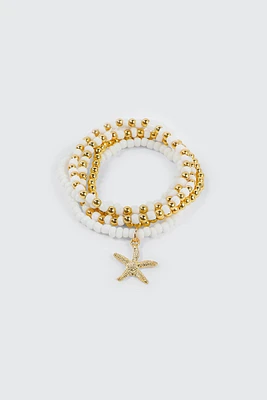 Ardene 5-Pack Bead Bracelets with Starfish Charm in Gold