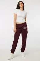 Ardene Side Stripe Sweatpants in Burgundy | Size | Polyester/Cotton | Fleece-Lined