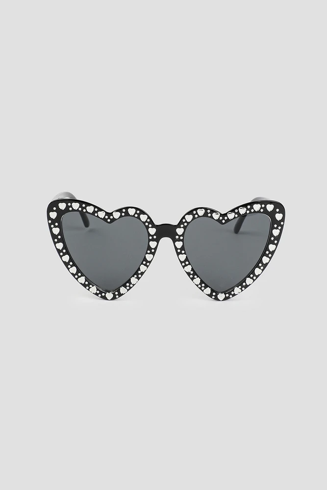 Ardene Embellsihed Heart Shaped Sunglasses in Black