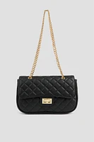 Ardene Chain Strap Quilted Bag in Black | Faux Leather/Polyester