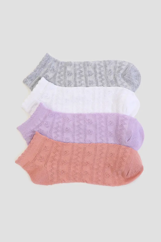 Ardene 4-Pack of Embossed Heart Ankle Socks | Polyester/Spandex