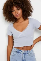 Ardene Lace Trim Ultra-Cropped Top in Grey | Size | Polyester/Nylon/Spandex