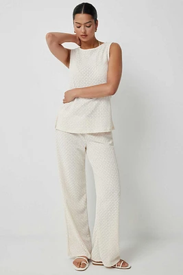Ardene A.C.W. Crochet Lace Wide Leg Pants in Beige | Size | Polyester/Spandex