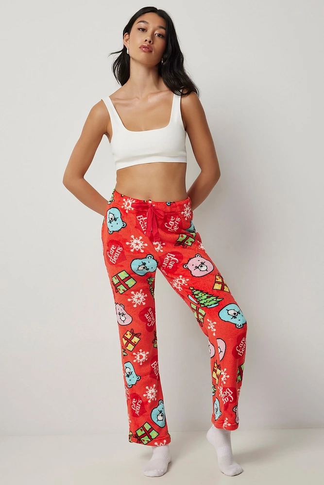 Ardene Plush Festive Care Bears PJ Pants in Red | Size