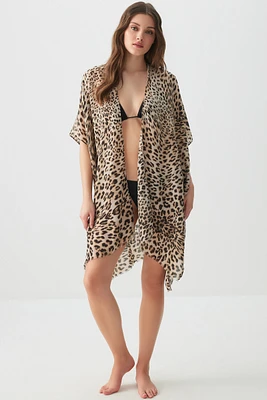 Ardene Leopard Swim Cover Up in Brown | Polyester