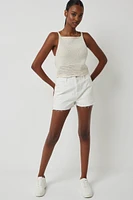 Ardene Mom Denim Shorts with Embroideries in White | Size | 100% Cotton