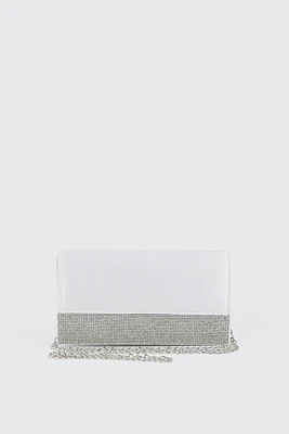 Ardene Rhinestone Embellished Clutch in White | Polyester
