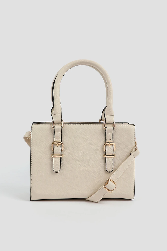 Ardene Buckle Tote Bag in Beige | Faux Leather/Polyester | Eco-Conscious