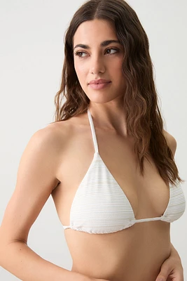 Ardene Striped Terry Triangle Swim Top in White | Size | Polyester/Nylon/Spandex