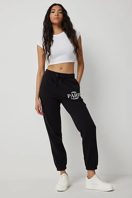 Ardene Graphic Print Sweatpants in Black | Size | Polyester | Fleece-Lined