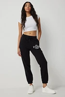 Ardene Graphic Print Sweatpants in Black | Size XS | Polyester | Fleece-Lined