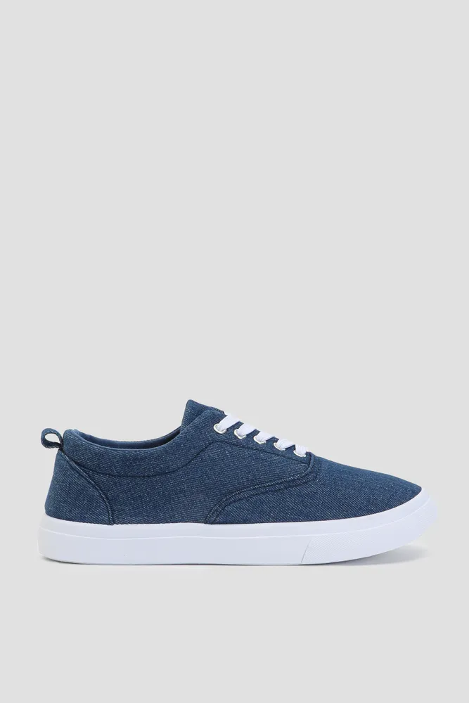Ardene Canvas Low Top Sneakers in Dark Blue | Size | Eco-Conscious | 100% Recycled