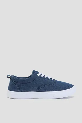 Ardene Canvas Low Top Sneakers in Dark Blue | Size | Eco-Conscious | 100% Recycled