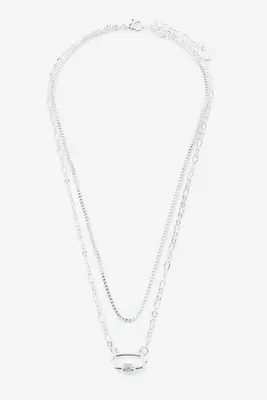 Ardene 2-Row Necklace with Carabiner Pendant in Silver
