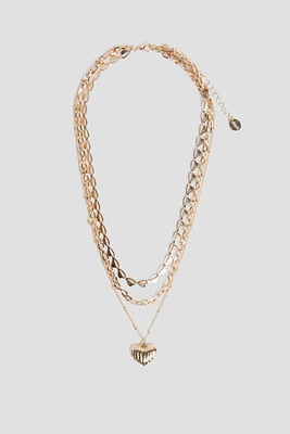 Ardene 3-Row Vintage Heart Chain Necklace in Gold