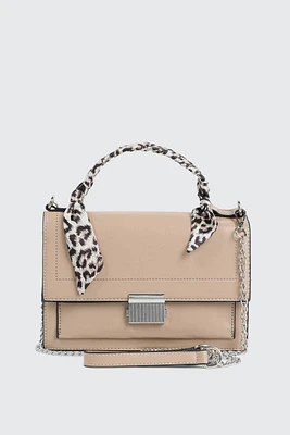 Ardene Small Tote Bag with Scarf Detail in Beige | 100% Recycled Polyester/Faux Leather | Eco-Conscious
