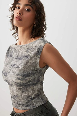 Ardene Crop Textured Boat Neck Tank in Grey | Size | Polyester/Spandex