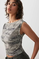 Ardene Crop Textured Boat Neck Tank in Grey | Size | Polyester/Spandex