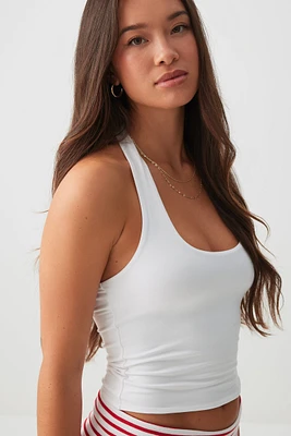 Ardene Basic Crop Super Soft Halter Tank in White | Size XL | Polyester/Elastane | Eco-Conscious