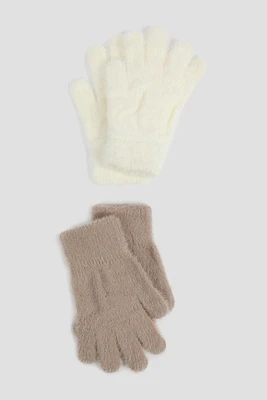 Ardene 2-Pack Super Soft Gloves in Beige | Polyester/Spandex