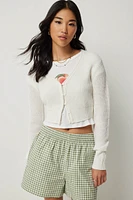 Ardene Crop V-Neck Cardigan in White | Size | 100% Acrylic