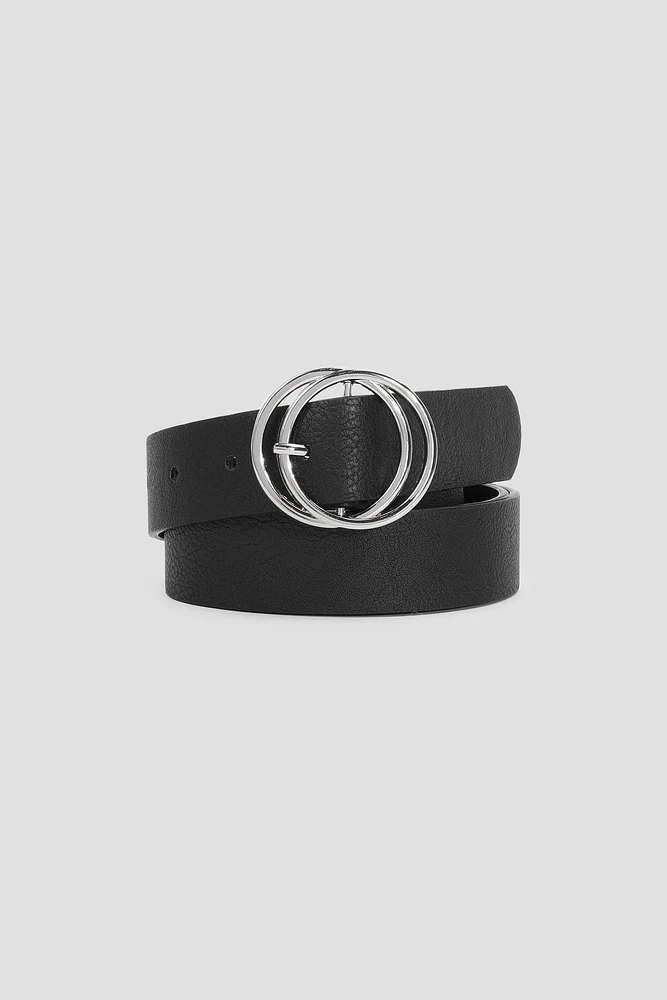 Ardene Double Circle Belt in Silver | Size | Faux Leather