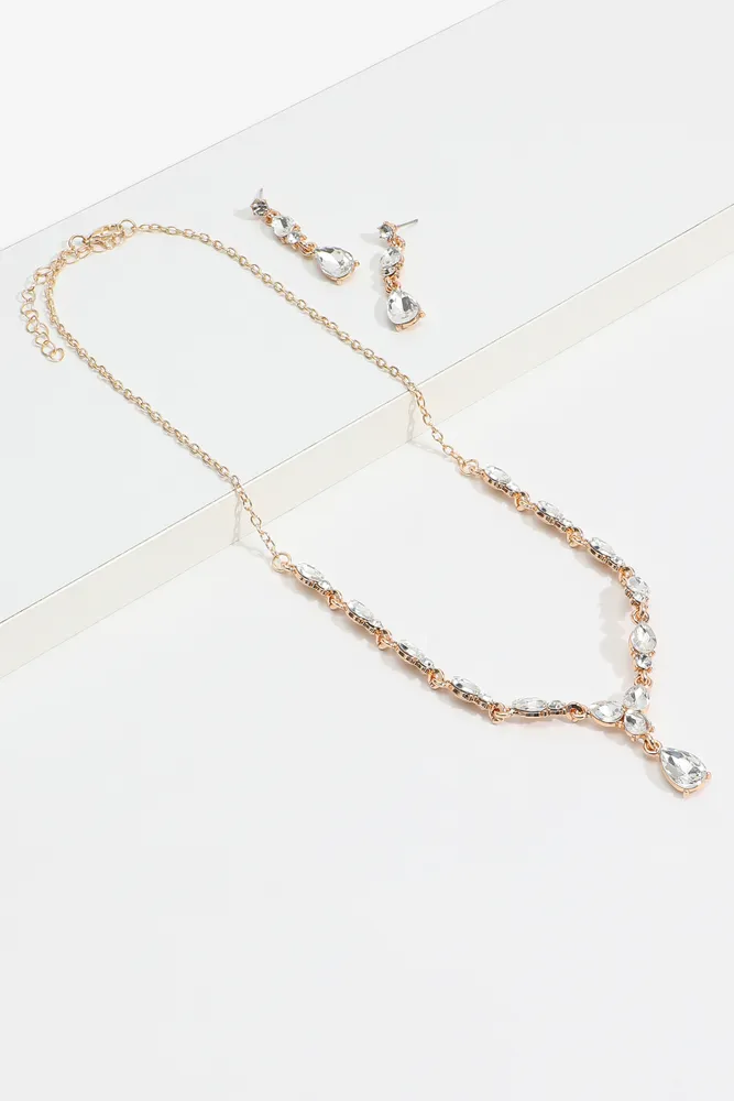 Ardene Gemstone Necklace & Earring Set in Gold | Stainless Steel