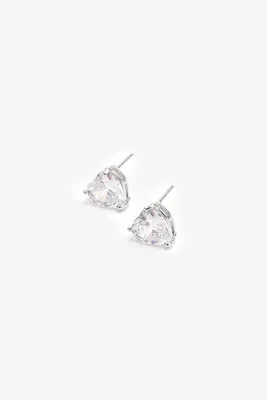 Ardene Cubic Zirconia Heart Stud Earrings in Silver | Stainless Steel