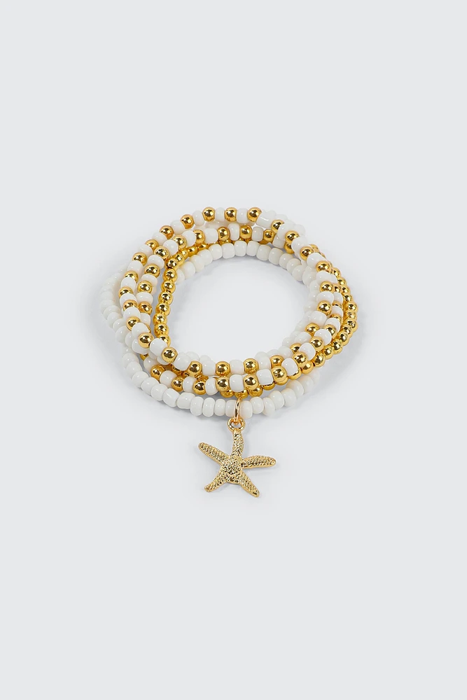 Ardene 5-Pack Bead Bracelets with Starfish Charm in Gold