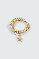 Ardene 5-Pack Bead Bracelets with Starfish Charm in Gold