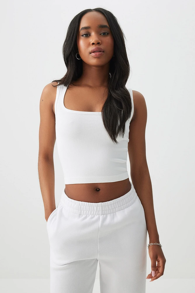 Ardene Crop Seamless Trapeze Neck Tank Top in Coconut Bliss | Size | Nylon/Spandex | Eco-Conscious