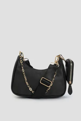 Ardene Two-Strap Faux Leather Baguette Bag in Black | Faux Leather/Polyester