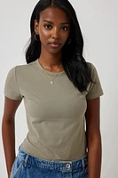 Ardene Basic Organic Cotton Crop T-Shirt in Khaki | Size | Cotton/Elastane | Eco-Conscious