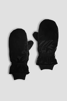 Ardene Shiny Puffer Mittens in Black | Polyester