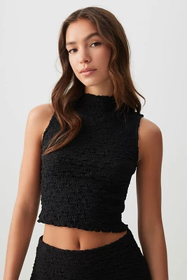 Ardene Textured Mock Neck Tank in | Size | Polyester/Cotton/Elastane
