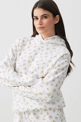 Ardene Floral Hoodie in White | Size | Polyester/Cotton | Fleece-Lined
