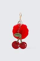 Ardene Rhinestone Cherry & Pompom Keychain in Red