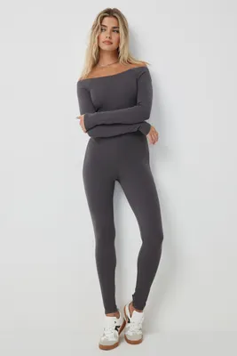 Ardene Fitted Long Sleeve Jumpsuit in Grey | Size | Cotton/Elastane