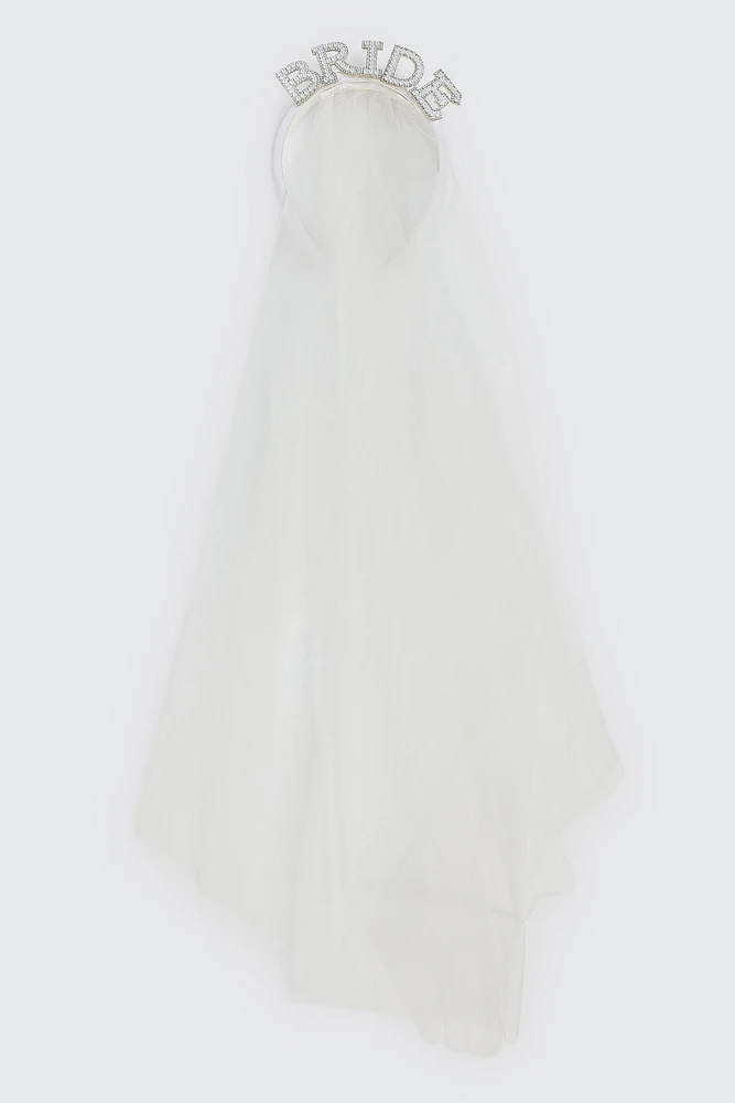 Ardene Bride Headband with Veil in White