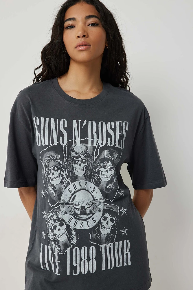 Ardene Oversized Guns N' Roses T-Shirt in Black | Size | 100% Cotton