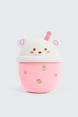 Ardene Strawbery Bubble Tea Pillow in Light Pink | Polyester