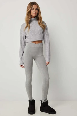 Ardene Butter Crossover Waist Legging in Grey | Size | Polyester/Nylon/Elastane