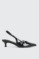 Ardene Patent Double Buckle Slingback Pumps in Black | Size | Faux Leather | Eco-Conscious