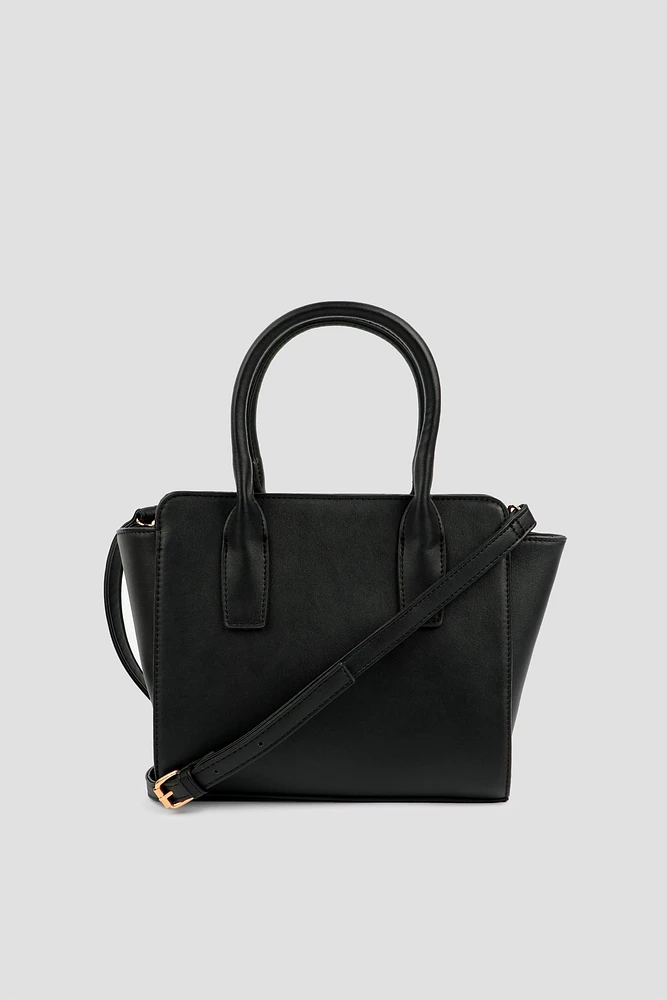 Ardene Sleek Tote Bag in Black | Faux Leather/Polyester