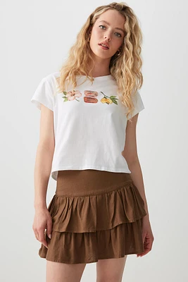Ardene Linen Blend Mini Tiered Skirt in Brown | Size | Viscose