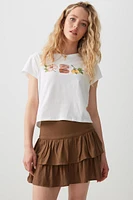 Ardene Linen Blend Mini Tiered Skirt in Brown | Size | Viscose