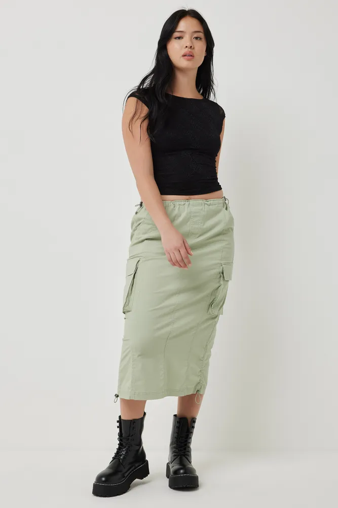 Ardene Long Cargo Skirt in Light | Size | Spandex/Cotton