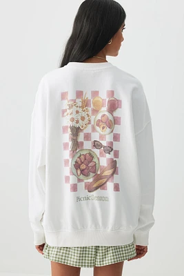 Ardene Gourmet Print Sweatshirt in White | Size | Polyester/Cotton | Fleece-Lined