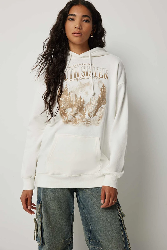 Ardene Mountain Destination Hoodie in White | Size | Polyester/Cotton | Fleece-Lined